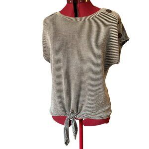 EXCLUSIVE ONE - Shirt cap sleeves Front tie knot Gray & white stipes x-large